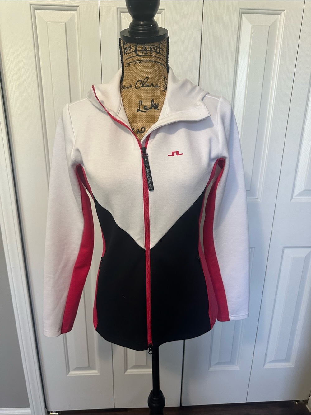 J.Lindeberg Pink, White, and Black Crystal Chevron Zip Up Hoodie
